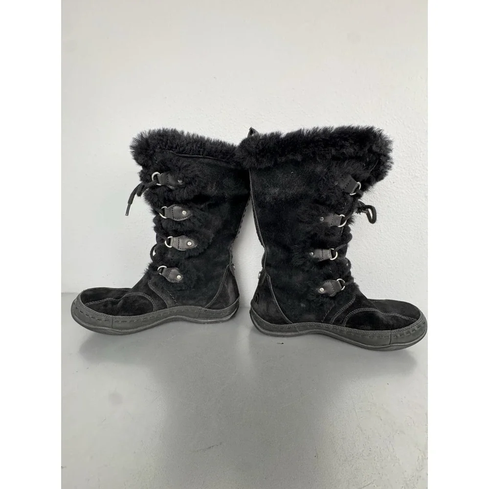 North Face Black Winter Boots Womens‎ 7 Insulated Suede Sheepskin Shearling Snow